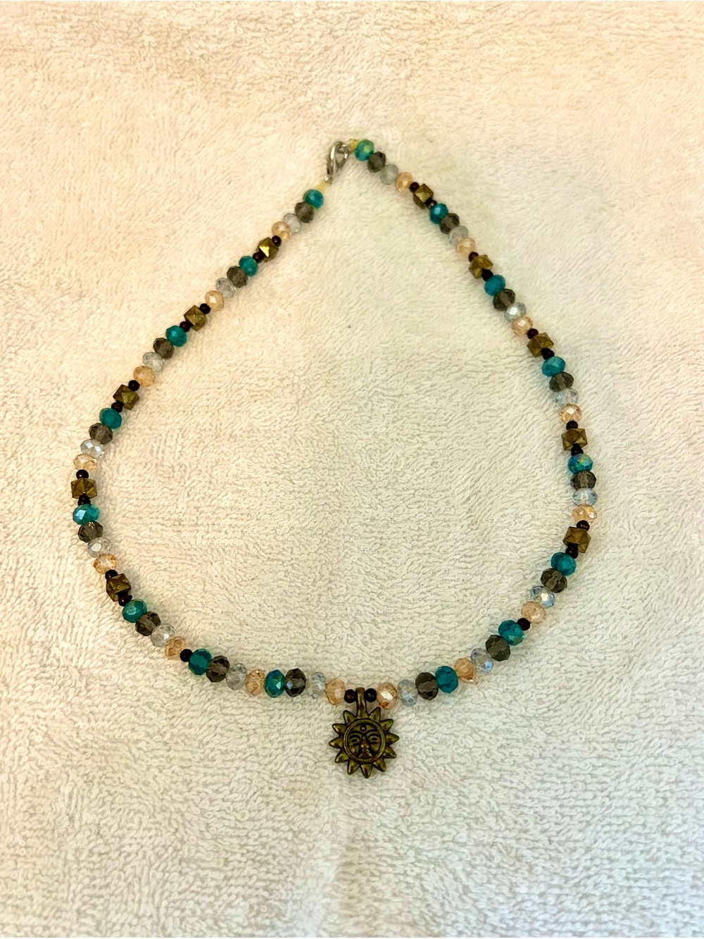 Sunburst Charm Beaded Necklace - Turquoise & Bronze